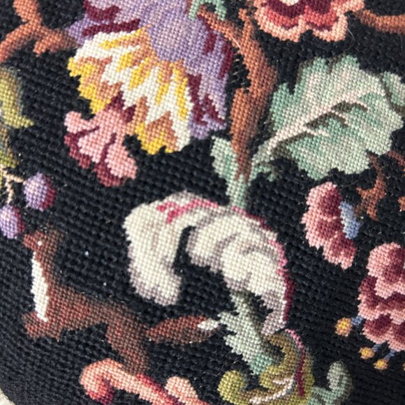 Lilian Vernon Vintage Needlepoint Round Pillow Fox Bird Floral Wool - Picture 2 of 5